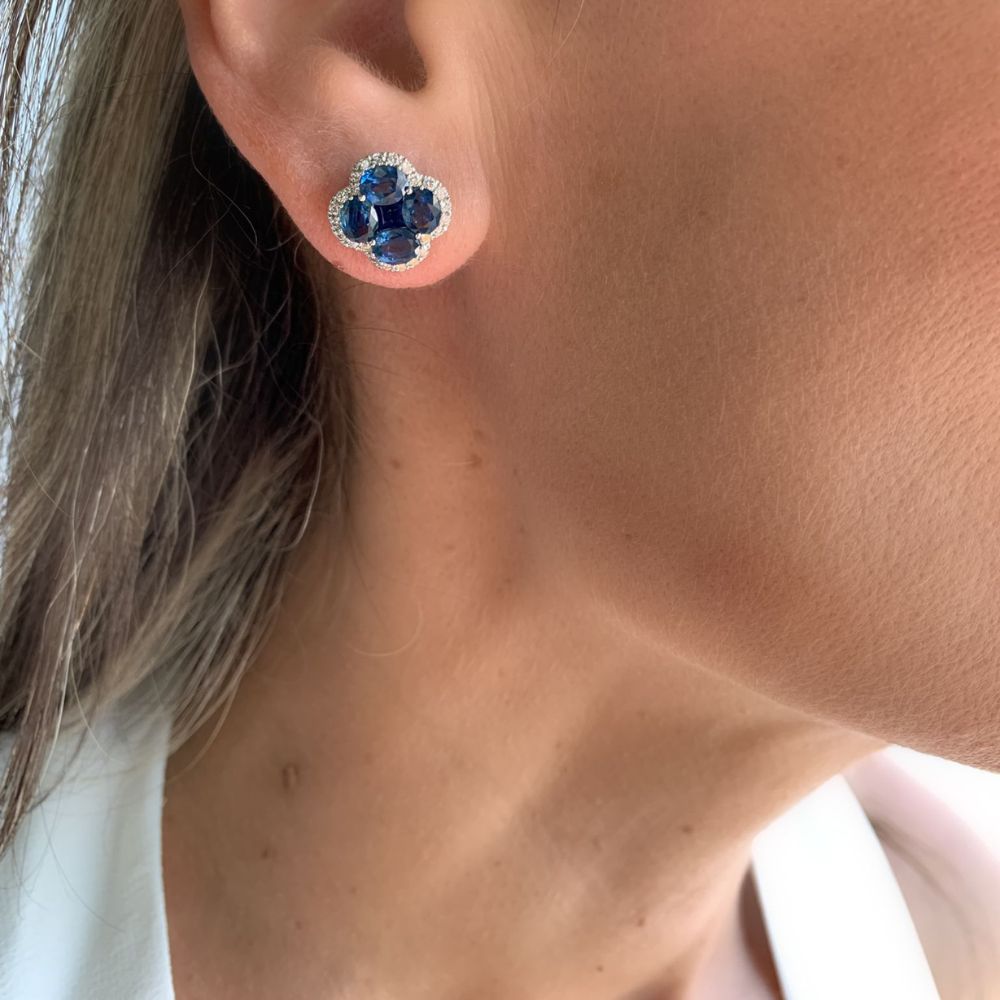 14k White Gold Custom Diamond And Blue Sapphire Stud Earrings #102178 -  Seattle Bellevue | Joseph Jewelry